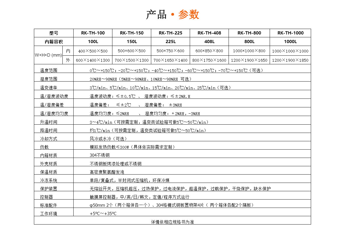 瑞凱高低溫老化試驗(yàn)箱參數(shù)